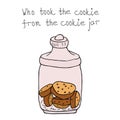 Cookie jar with cookies. Artistic cute brownie with chocolate crips cartoon doodle sketch illustration